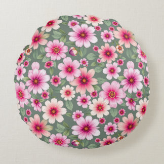Coussins Ronds Fleurs de jardin rose sansé vintage