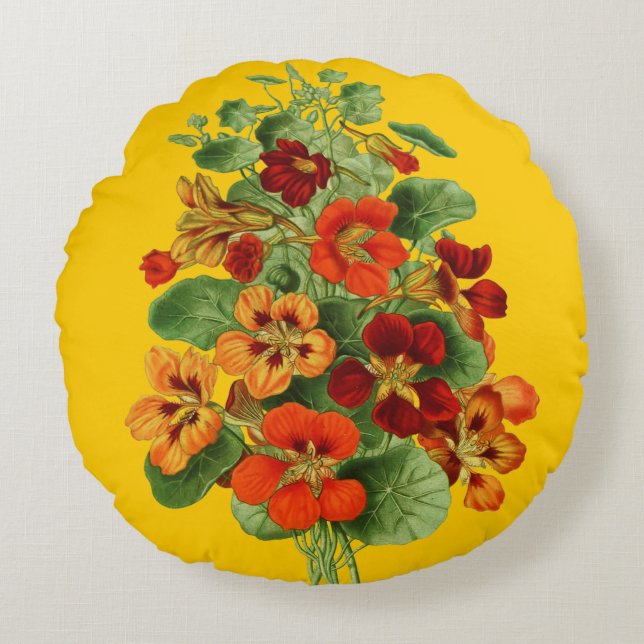 Coussins Ronds Fleurs de Nasturtium (Devant)