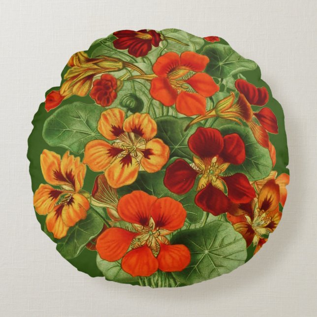 Coussins Ronds Fleurs de Nasturtium (Devant)
