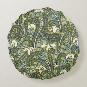 Coussins Ronds Fleurs de perce-neige Art Nouveau floral vintage
