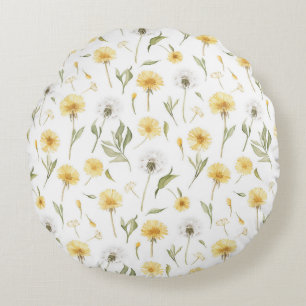 Coussins Ronds Fleurs de pissenlits jaunes blancs