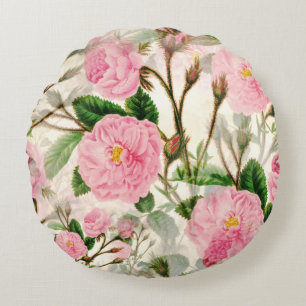 Coussins Ronds Fleurs de pivoines roses, Feuilles & Buds Motif