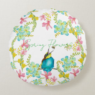 Coussins Ronds Fleurs de printemps aquarelle