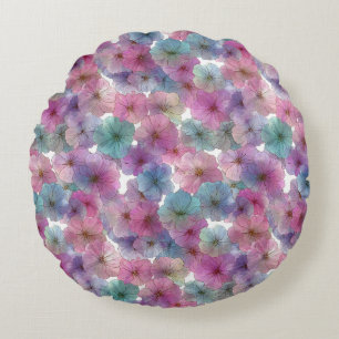 Coussins Ronds Fleurs de printemps vert pastel et rose vintage