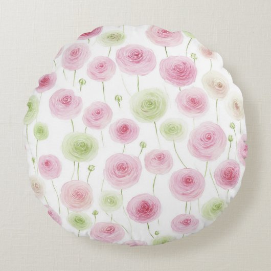 Coussins Ronds Fleurs de renoncule rose menthe (Devant)