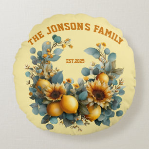 Coussins Ronds Fleurs de soleil et citrons d'automne Décor famili