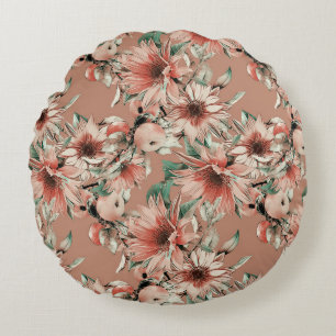 Coussins Ronds Fleurs de soleil, pommes : motif d'aquarelle d'aut