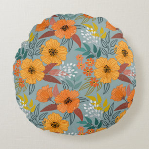 Coussins Ronds Fleurs de tirage à la main colorée sans couture mo
