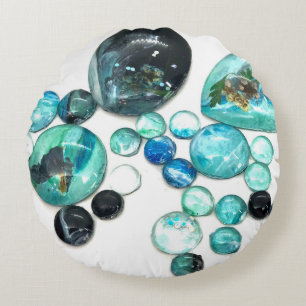 Coussins Ronds Fleurs de verre de mer et bling