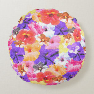 Coussins Ronds Fleurs d'Hibiscus en mosaïque,