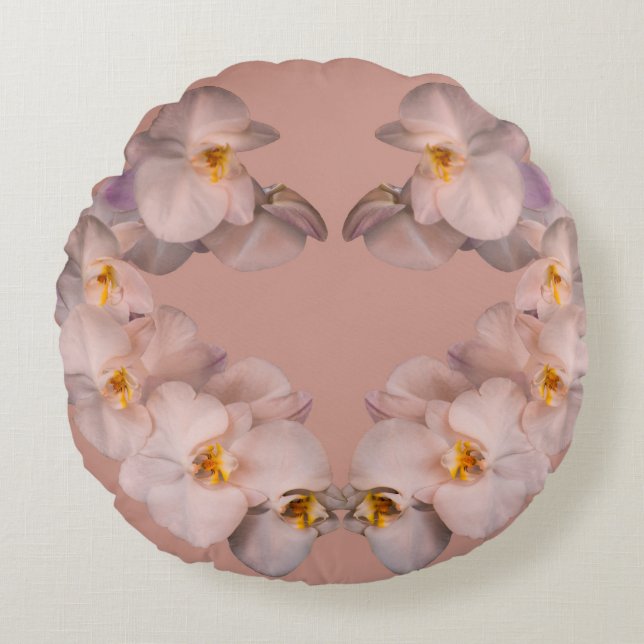 Coussins Ronds Fleurs d'orchidées blanches sur badge (Devant)