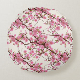 Coussins Ronds Fleurs élégantes de cerisier rose tendre