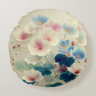 Coussins Ronds Fleurs en fleurs – Art botanique pastel doux #1