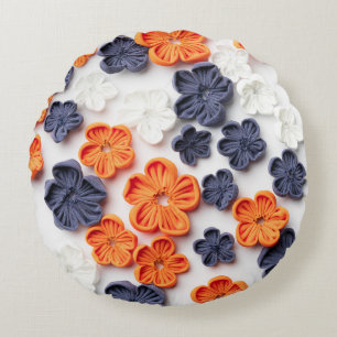 Coussins Ronds Fleurs en tissu cousu à la main printemps orange b