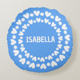 Coussins Ronds Fleurs Et Coeurs Nom