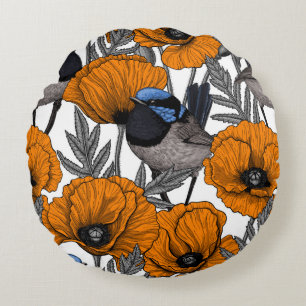 Coussins Ronds Fleurs et fleurs de pavot orangé 2