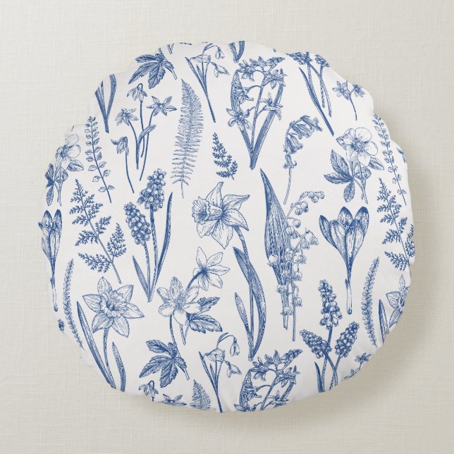 Coussins Ronds Fleurs et herbes vintages du printemps (Devant)