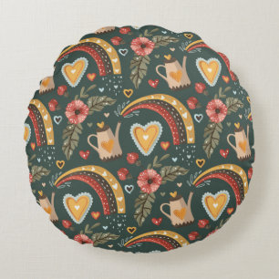 Coussins Ronds Fleurs et Rainbows Boho Motif