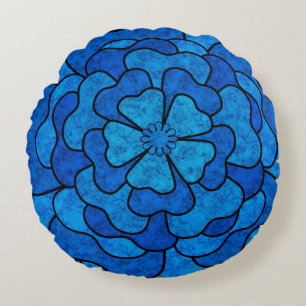 Coussins Ronds Fleurs florales abstraites sans couture noir bleu