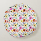 Coussins Ronds Fleurs Florales Aquarelle Rose, Rouge, Jaune (Dos)