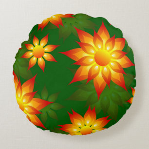 Coussins Ronds Fleurs florales jaunes avec Arrière - plan vert-57