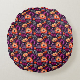 Coussins Ronds Fleurs florales sans couture avec des fleurs rouge