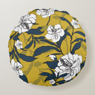 Coussins Ronds Fleurs florissantes : Vintage Jaune sans couture.