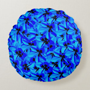 Coussins Ronds Fleurs Frangipani Bleues,