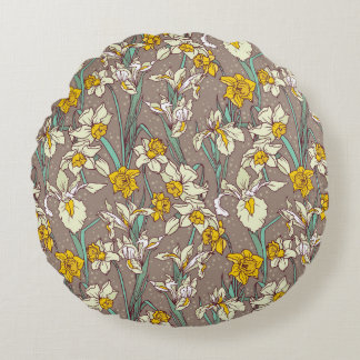 Coussins Ronds Fleurs Iris Narcissus Vintage sans fil