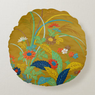 Coussins Ronds Fleurs Japonaises Vintage G.A. Audsley