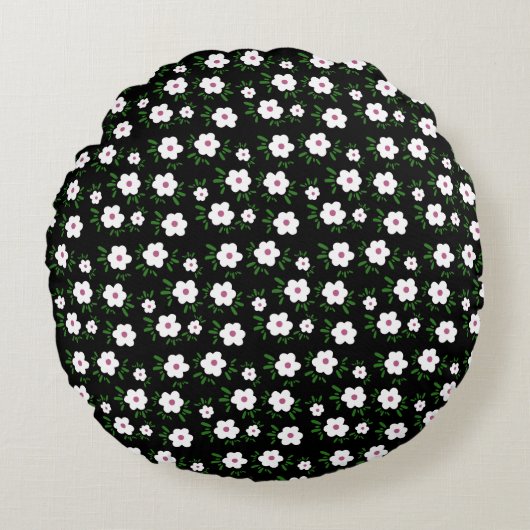 Coussins Ronds Fleurs joyeuses en noir (Devant)