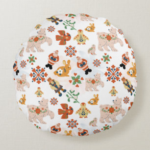 Coussins Ronds Fleurs mignonnes Motif de Noël avec Père Noël