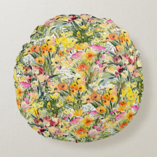 Coussins Ronds Fleurs Minuscules Champ : Aquarelle Lumineuse.