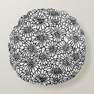 Coussins Ronds Fleurs Noir Blanc