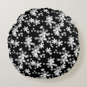 Coussins Ronds fleurs noir blanc