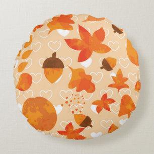 Coussins Ronds Fleurs orange : Motif Doodle à la main.