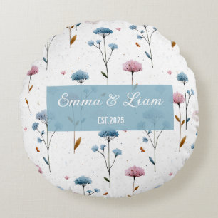 Coussins Ronds Fleurs personnalisées minimales bleues et roses vi