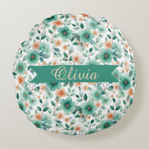 Coussins Ronds Fleurs personnalisées vert printemps vintage