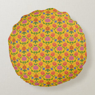 Coussins Ronds Fleurs, Pois sur oreiller à lancer rond jaune