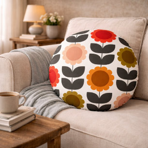 Coussins Ronds Fleurs rétro groovy modernité du milieu du siècle