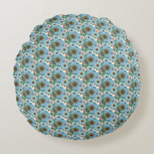 Coussins Ronds Fleurs roses bleues naturelles de Bohême Feuilles