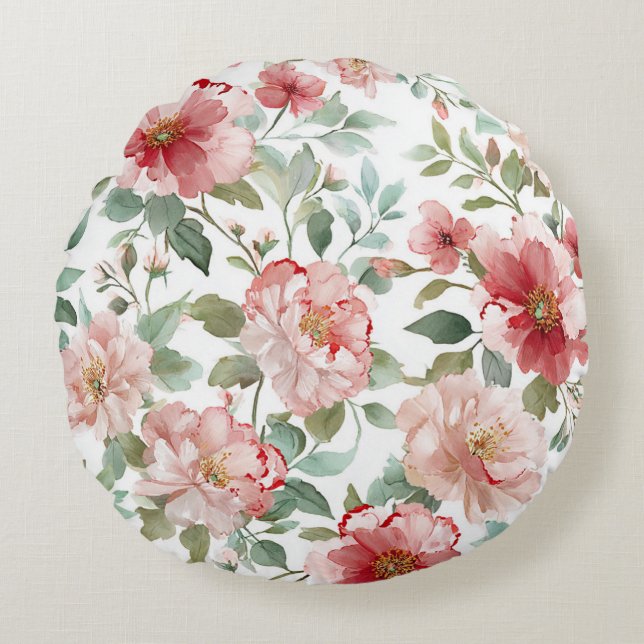 Coussins Ronds Fleurs roses rouges (Devant)