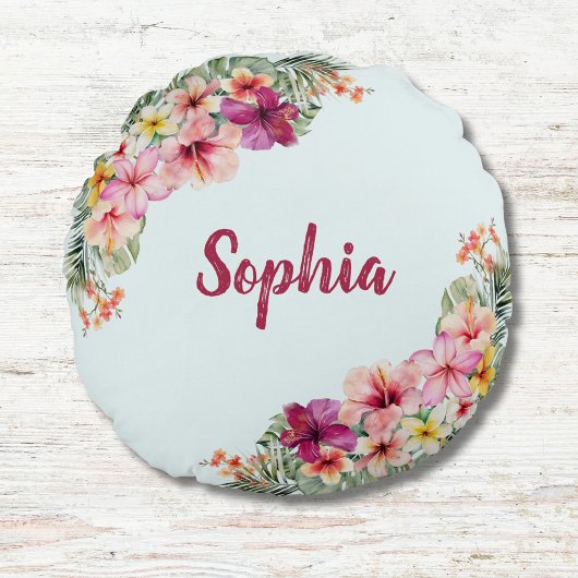 Coussins Ronds Fleurs roses tropicales florales