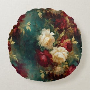 Coussins Ronds Fleurs rouges blanches vertes