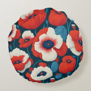 Coussins Ronds Fleurs rouges radiantes et pavots