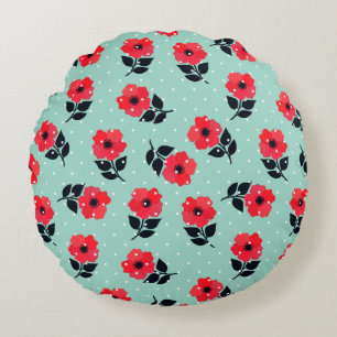 Coussins Ronds Fleurs Rouges Romantiques Cute Design Floral