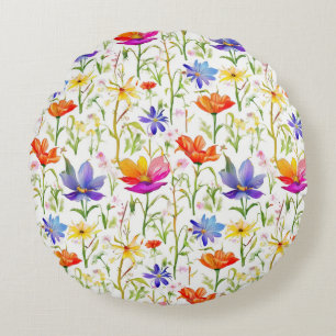 Coussins Ronds Fleurs sauvages colorés dans un champ