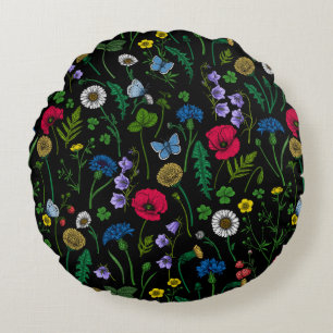 Coussins Ronds Fleurs sauvages en noir