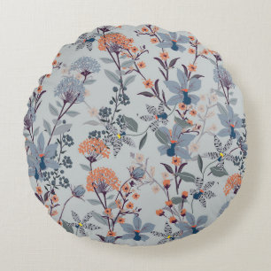 Coussins Ronds Fleurs sauvages sur bleu, motif botanique.