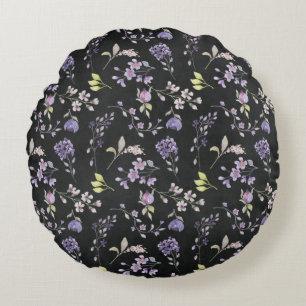 Coussins Ronds Fleurs sauvages violets en noir